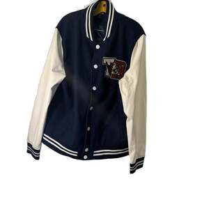 True Religion Navy Blue & White Varsity Letterman Jacket - Size L